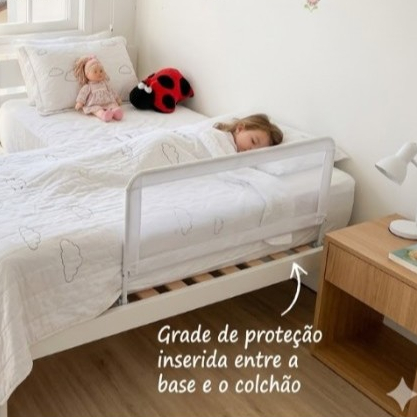 Grade De Cama Proteção Infantil Bebê E Idoso Adulto Dobrável Segurança Antiqueda Tela Respirável Casal e Solteiro
