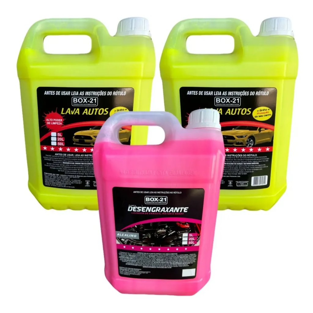 Kit Lava Rápido 2 Shampoo Automotivo + 1 Desengraxante Concentrado Solupan 5 Litros