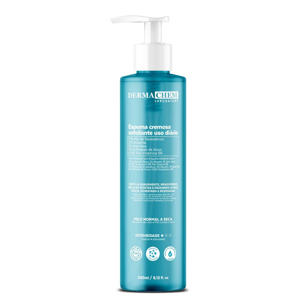 Espuma Cremosa Esfoliante Facial 240ml Renovação Hidratação e Maciez da Pele Com Aloe Vera Dermachem