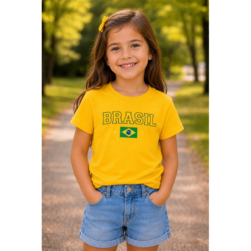 Camiseta Infantil Brasil Amarela 100% Algodão Confortável menina menino unissex blusinha