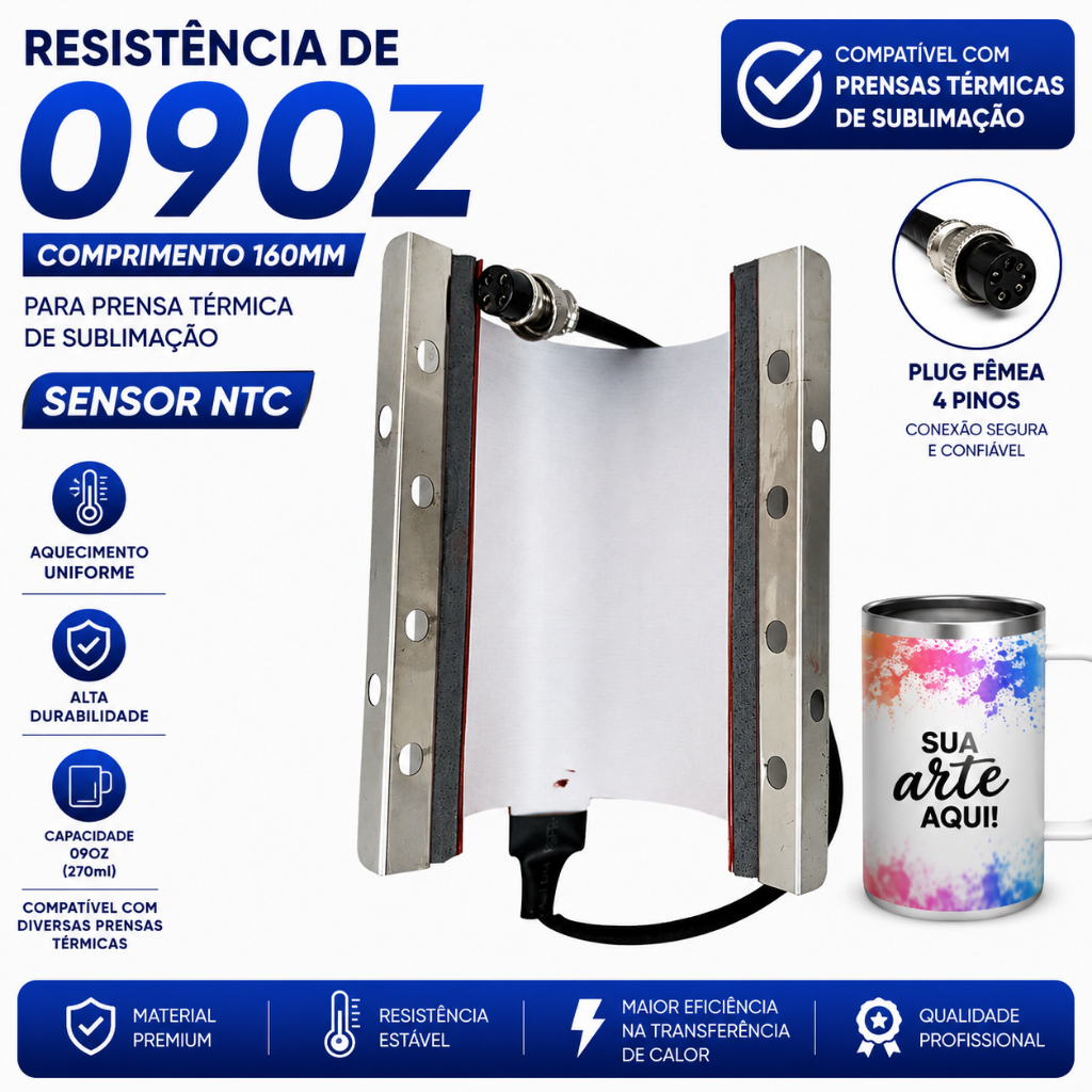 Resistência 09oz X 160mm Prensa Térmica Sublimação Manta Sensor NTC