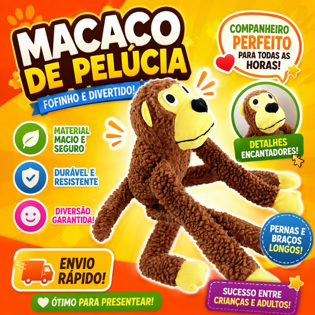 Macaco Mordedor Pet Brinquedo Grande Resistente DuravelEstimulante Interativo Seguro