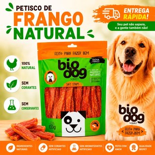 Petisco Biscoito Cães Biodog Gourmet Soft Strips Frango 100g Bifinho Mordedor Snack