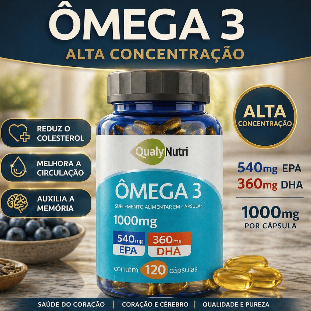 Ômega 3 1000mg 240 Cápsulas EPA 540mg DHA 360mg Óleo de Peixe Alta Concentração