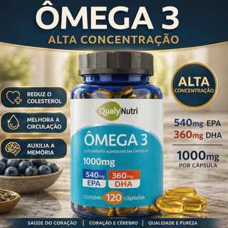 Ômega 3 1000mg 240 Cápsulas EPA 540mg DHA 360mg Óleo de Peixe Alta Concentração