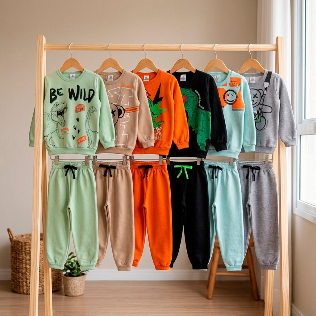Kit Sortido 4 Peças de Roupas Masculino Infantil Inverno – 2 blusas casacos + 2 calças de 1 ao 10 – Kit 2 Conjuntos