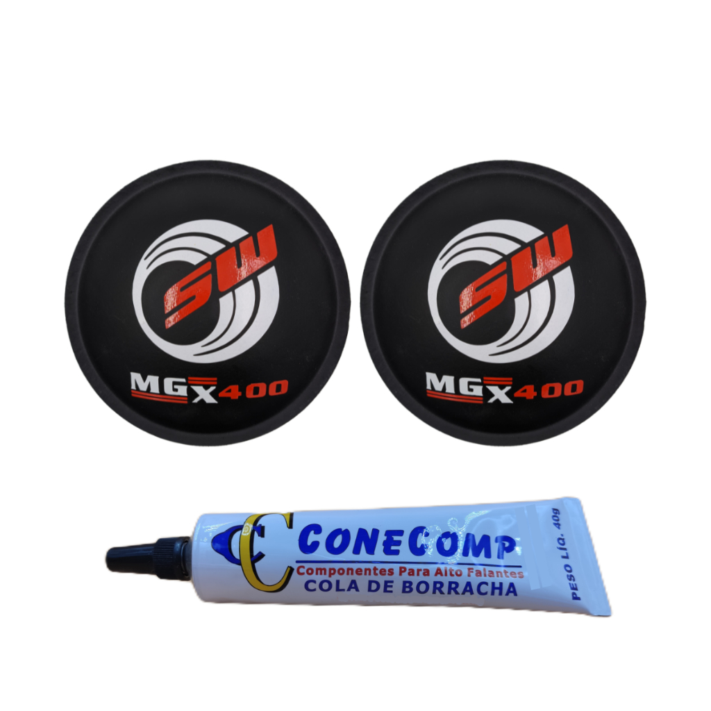 Kit 2 Protetores Calota SW MGX 400 135mm Adesivado Para Alto Falante + Cola Borracha Preta 40g