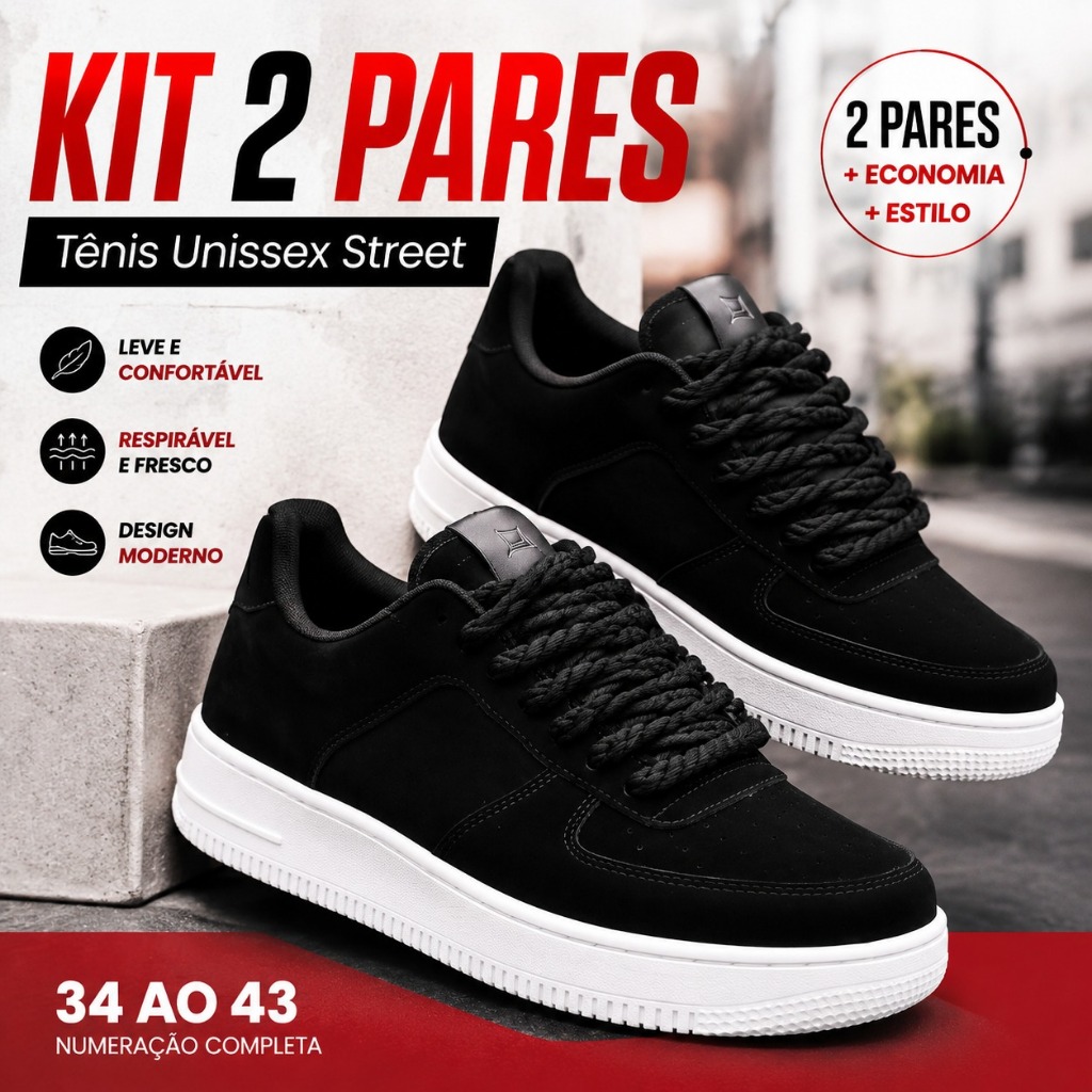 Oferta 2 Pares Tênis Streetwear Masculino e Feminino Camurça Confortável Academia e Corrida Promoção