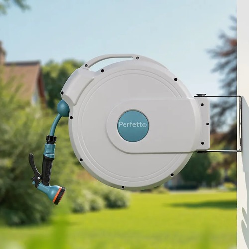 Carretel de Mangueira Enrolador Suporte  Retrátil 20 Metros Automático com Suporte de Parede para Jardim Quintal Garagem