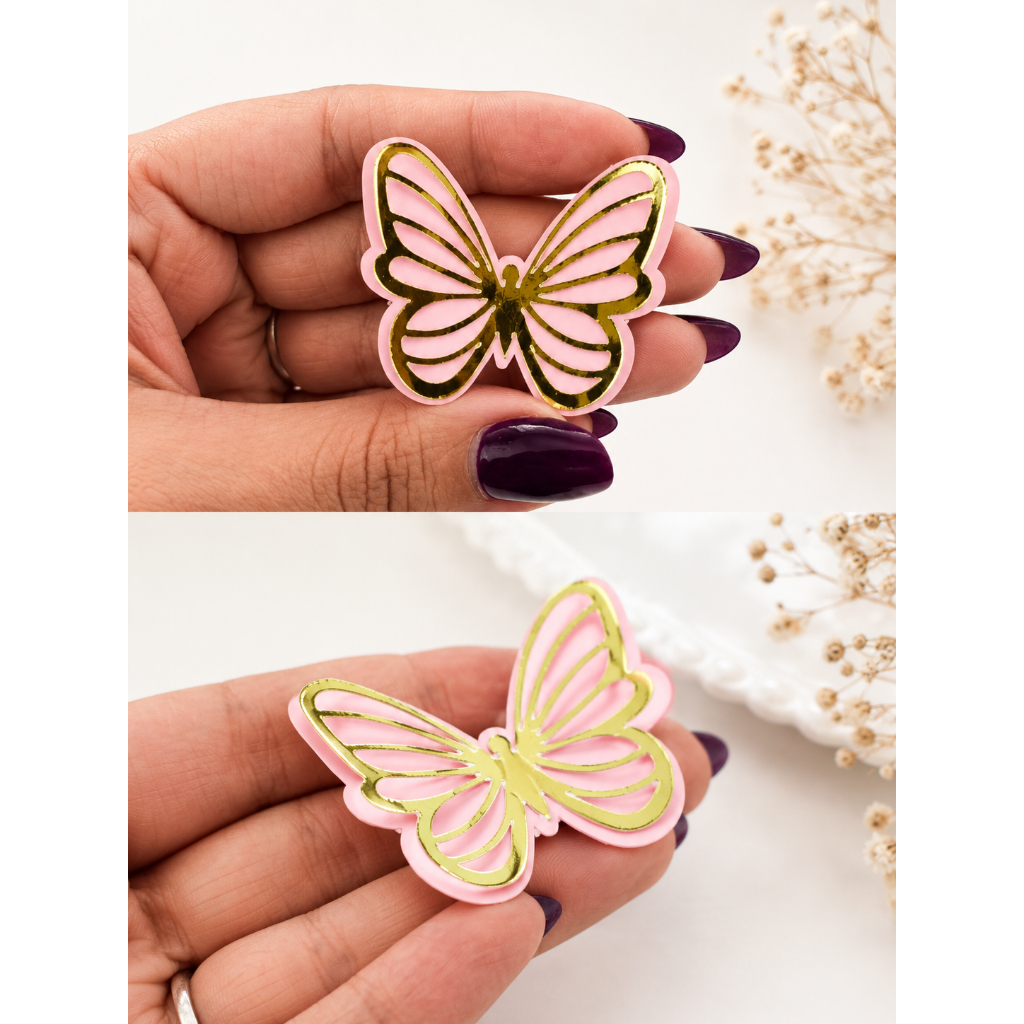 Borboleta Vazada Dourada  3D - Jardim Encantado Aniversário Chá Enfeite | Lembrancinha & Aplique 3D