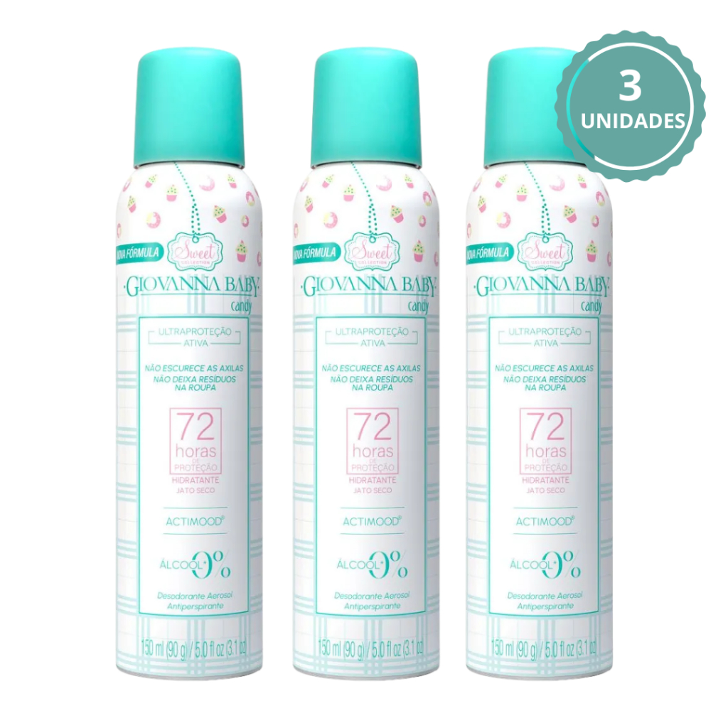 kit 3un Desodorante Aerosol Antitranspirante Giovanna Baby 150ml Candy