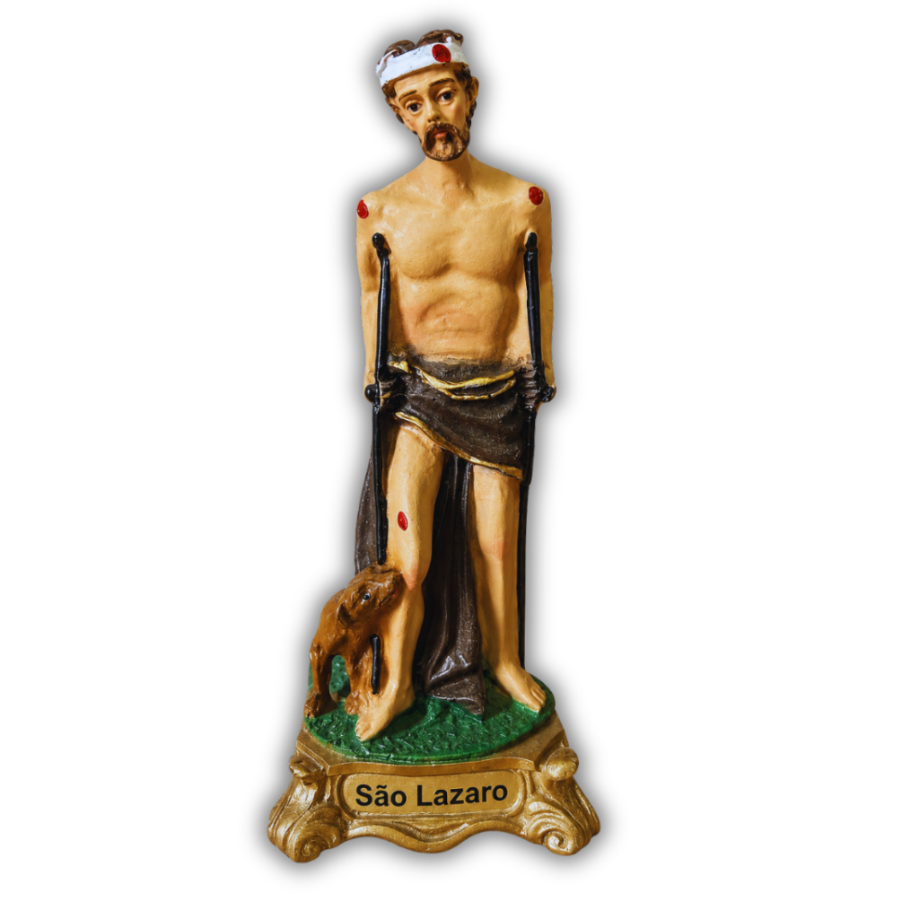 Imagem São Lázaro 15cm | Estatua Religiosa com Pintura Sacra e Acabamento Refinado