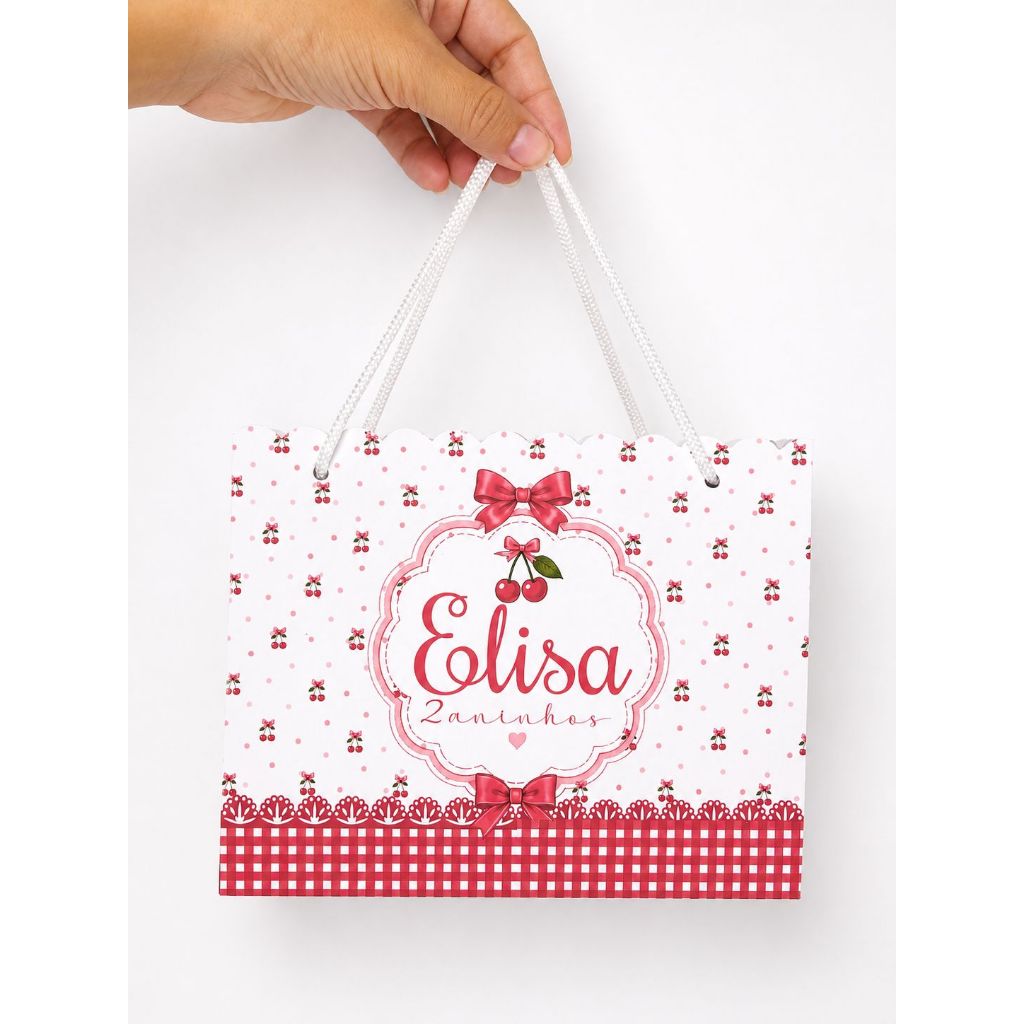 Sacolinha Cerejinha Personalizada com Nome e Idade - PEGUE E MONTE - Lembrancinha Infantil