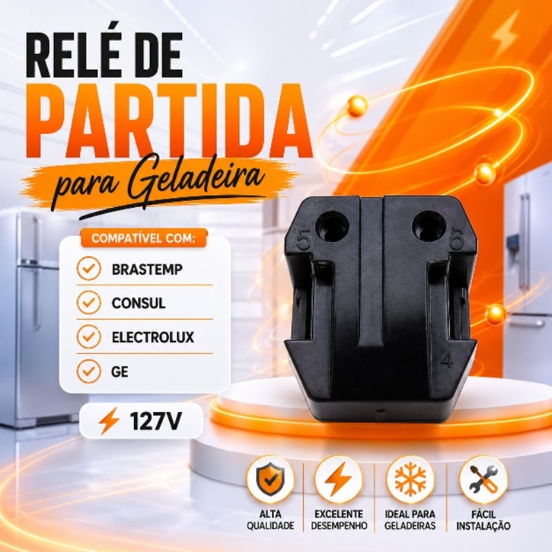 Relé de Partida para Geladeira - Compatível com as Marcas: Brastemp, Consul, Electrolux e GE (127V)