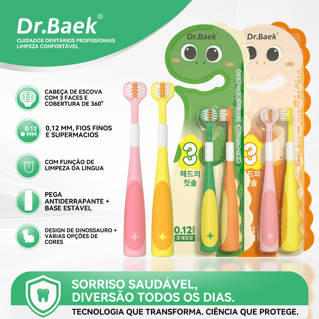 Escova Dental Infantil Dr.Baek com Cabeçote Triplo