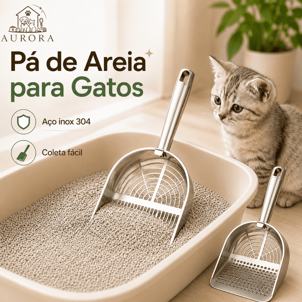 Pá Higiênica em Aço Inox para Caixa de Areia Gatos