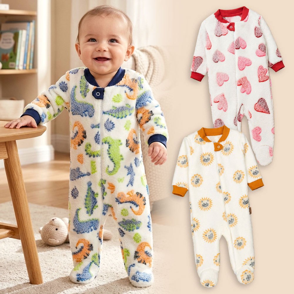 Macacão Longo Bebê Pelúcia com Zíper Frontal Fleece Até 24 Meses