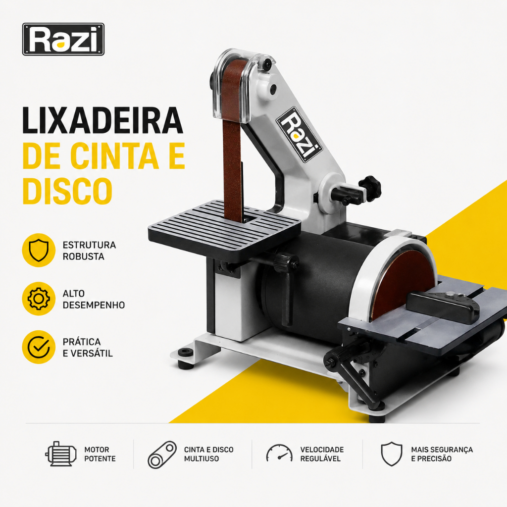 Lixadeira de Cinta e Disco Combinada Lixadeira Bancada 300W 127v Lixadeira Profissional Razi