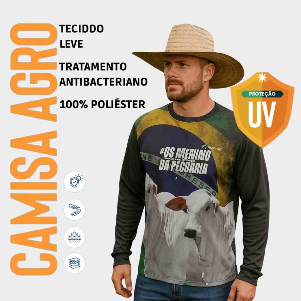 Kit 2 Camisa Camiseta Agro Blusa Proteção Uv Boi Gado Pecuária Trator Roça Brasil Agricultura