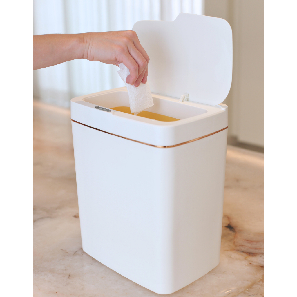 Lixeira Automática 15 Litros Off White Sensor Inteligente Banheiro Cozinha + Pilha AA
