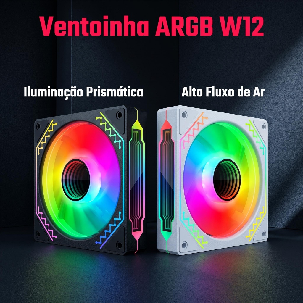 Ventoinha ARGB para Gabinete W12 120mm PWM 5V 3 Lados Alto Fluxo