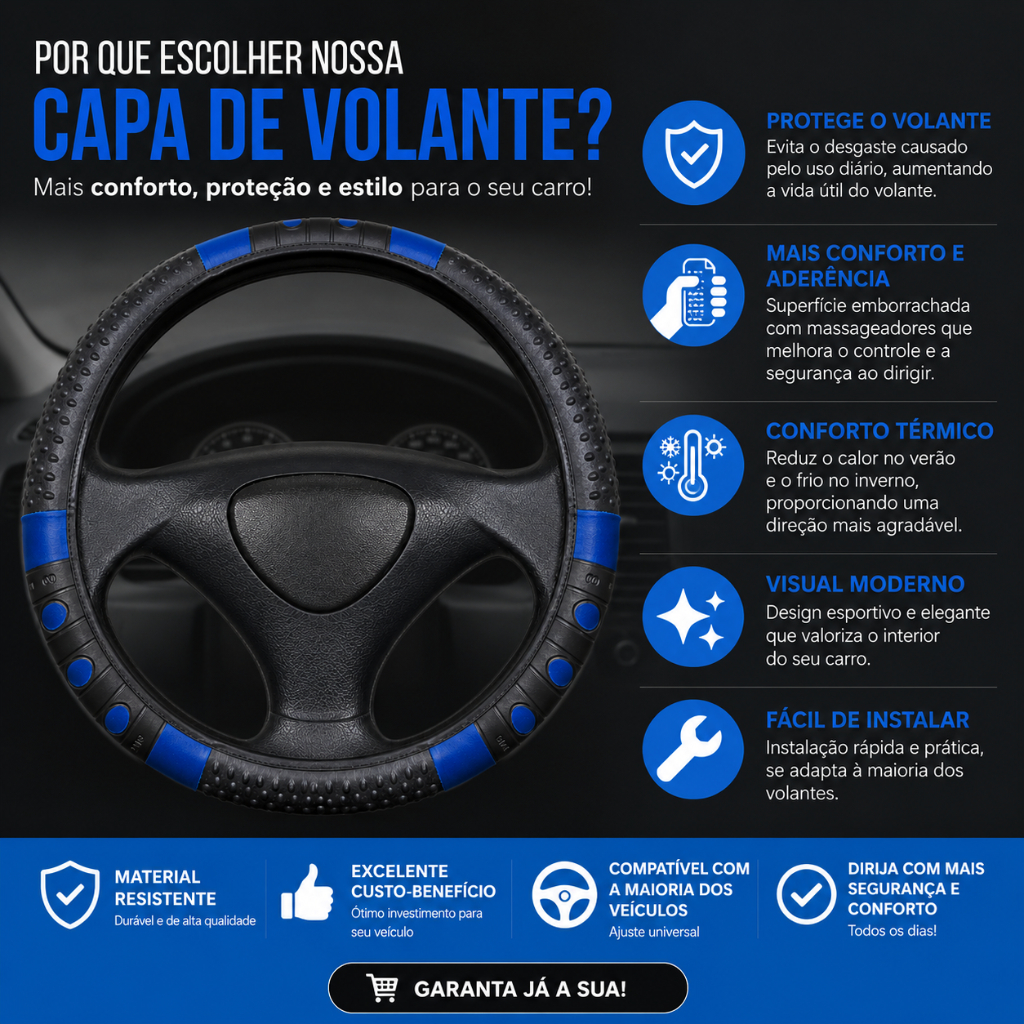 Capa de Volante Emborrachada Universal com Massageador Várias Cores Automotivo Todos Modelos