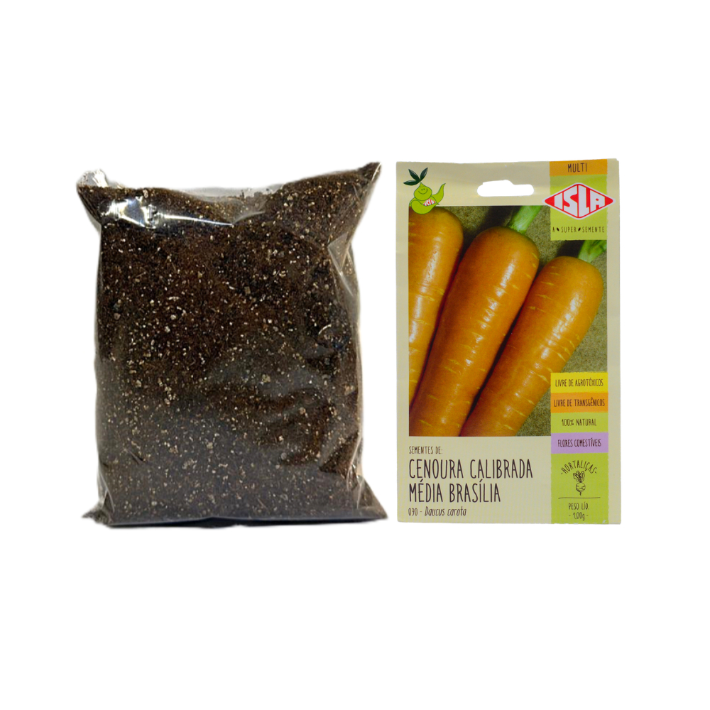 Kit Para Plantar Semente Isla Cenoura + Substrato Carolina Soil 0075 Fracionado 200g