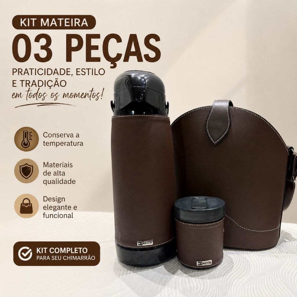 Kit Mateira 03 peças 1.8L Mateira Marrom Estilo Prático Moderno Envio Rápido