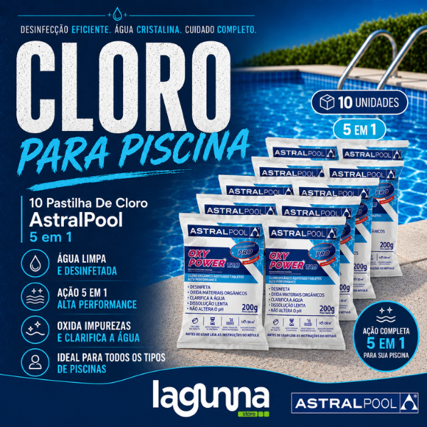 Kit 10 Pastilhas De Cloro Oxy Power Astralpool 200g Tricloro Estabilizado 5 Em 1
