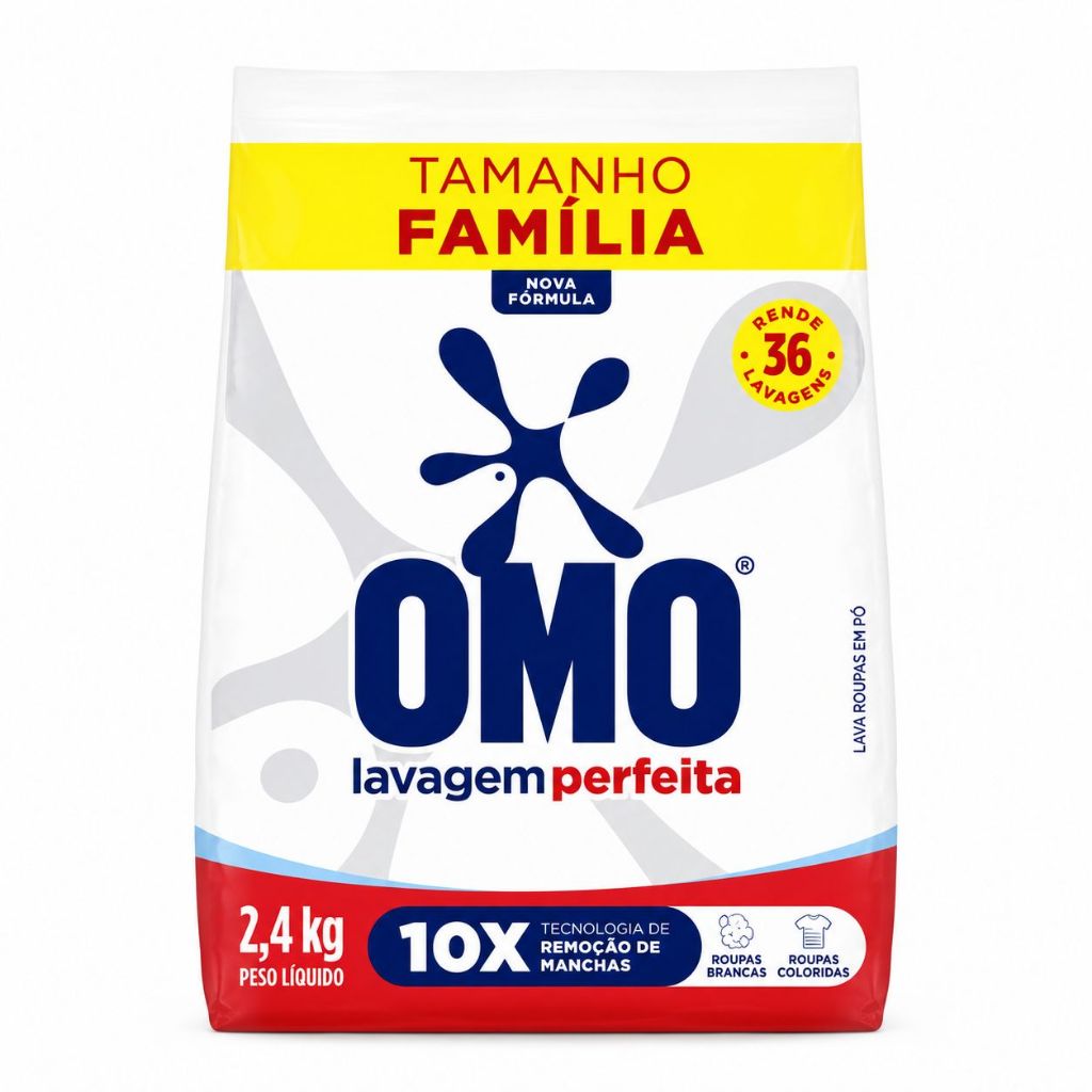 Sabão em Pó OMO Lavagem Perfeita Rende Mais Tamanho Família Pacote com 2,4kg