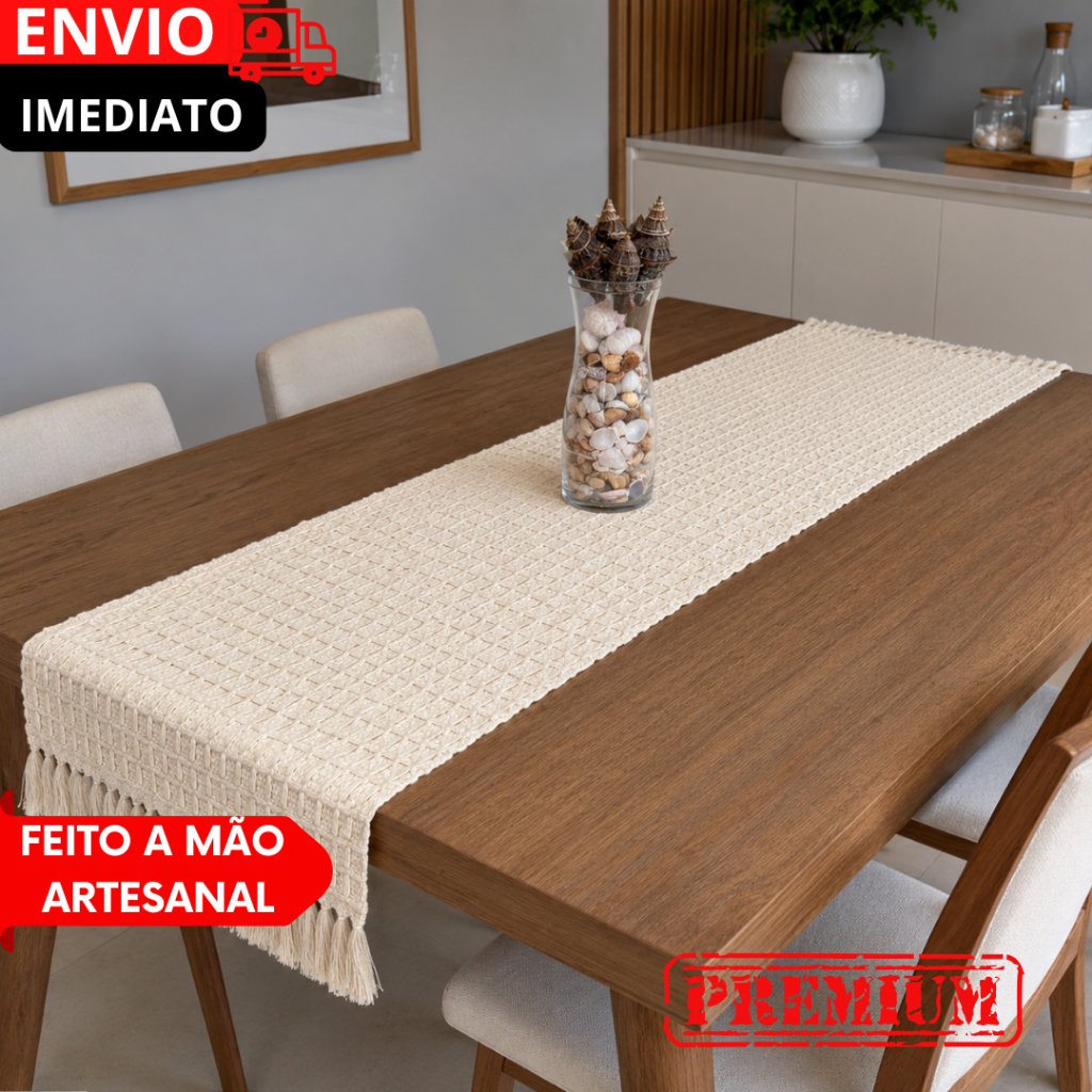 Caminho Mesa Cru Rústico Chic Premium Artesanal  - Mesa Posta Aparador Centro Eventos Especiais