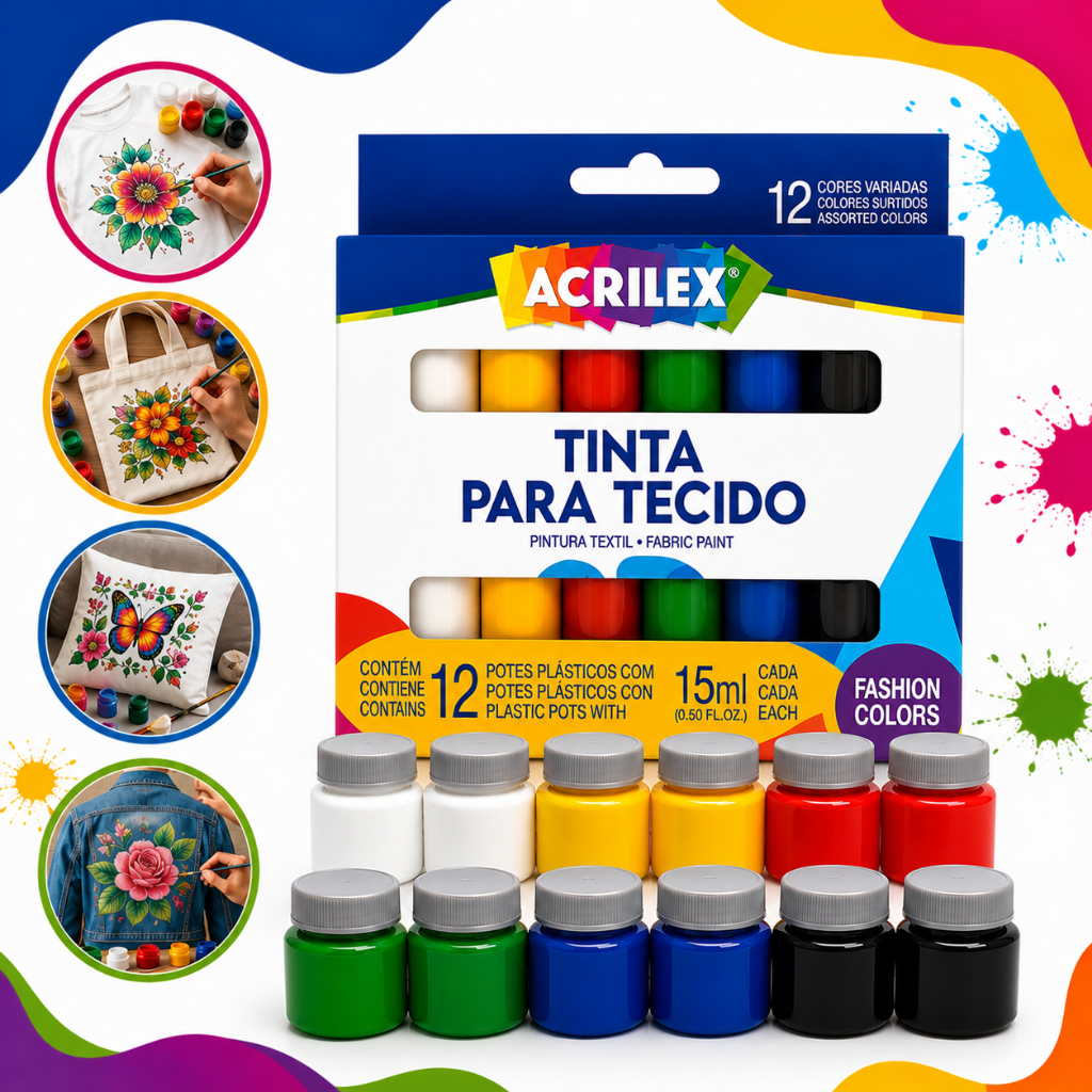 Tintas Para Tecido 6 Cores Artesanato Pintura Arte Customização Cores Intensa Não Tóxico