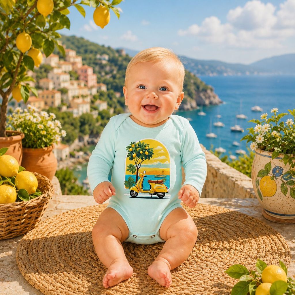 Body Infantil bebê menino, menina manga comprida, manga longa 100% Algodão - Italia, limão siciliano