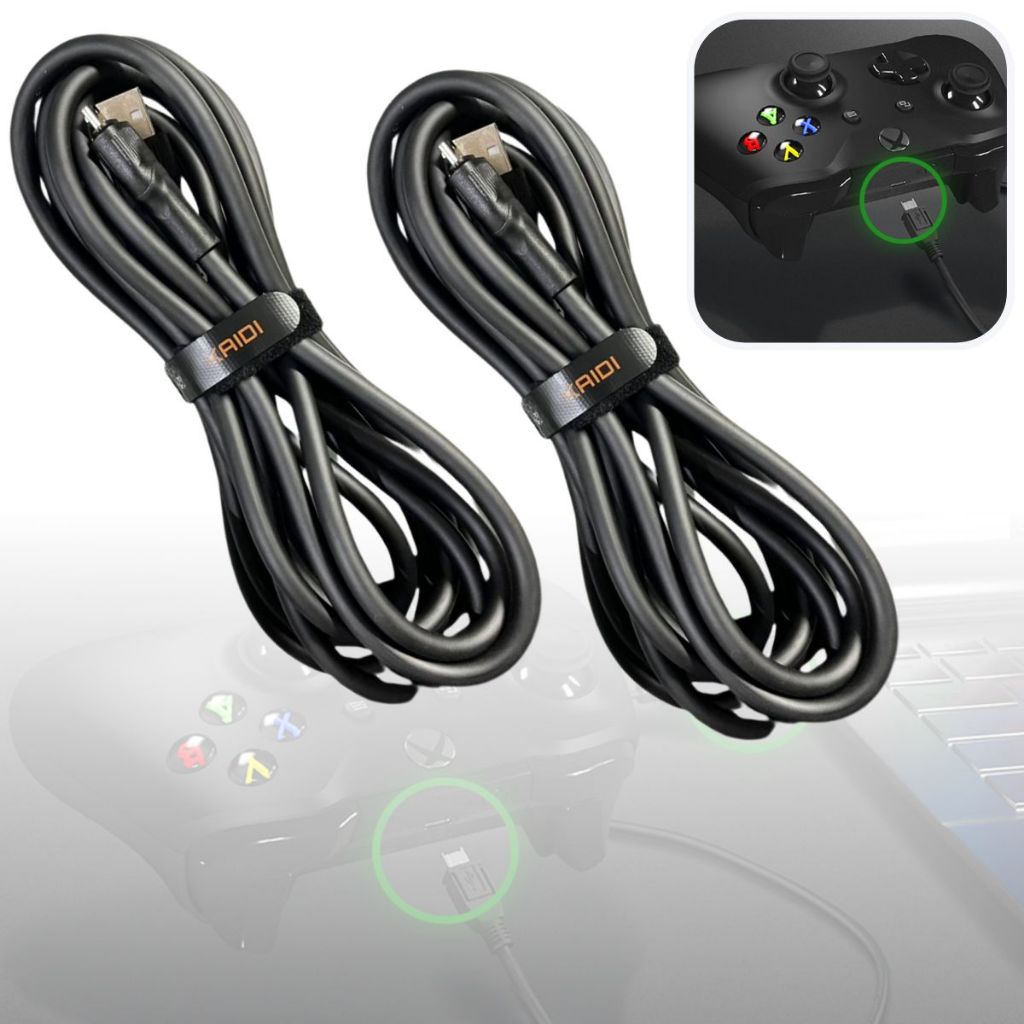 Kit 2 Cabo Para Xbox One Controle Manete Turbo Usb 3.0 Grande 3m 3 Metros Compatível Windows Jogar no PC Notebook