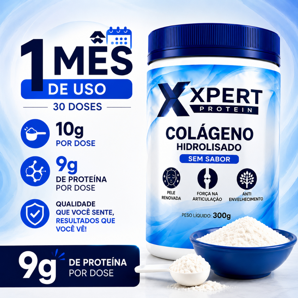 Colágeno em pó Pote 300g Sem Sabor 90% Proteína para pele e articulações - Xpert Protein