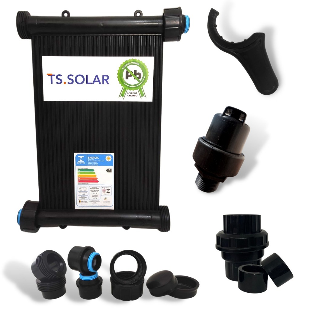 Kit 3 Placas Solar 3m TS Solar Piscina 3.500L + Válvula Quebra Vácuo + Retenção + Kit instalação