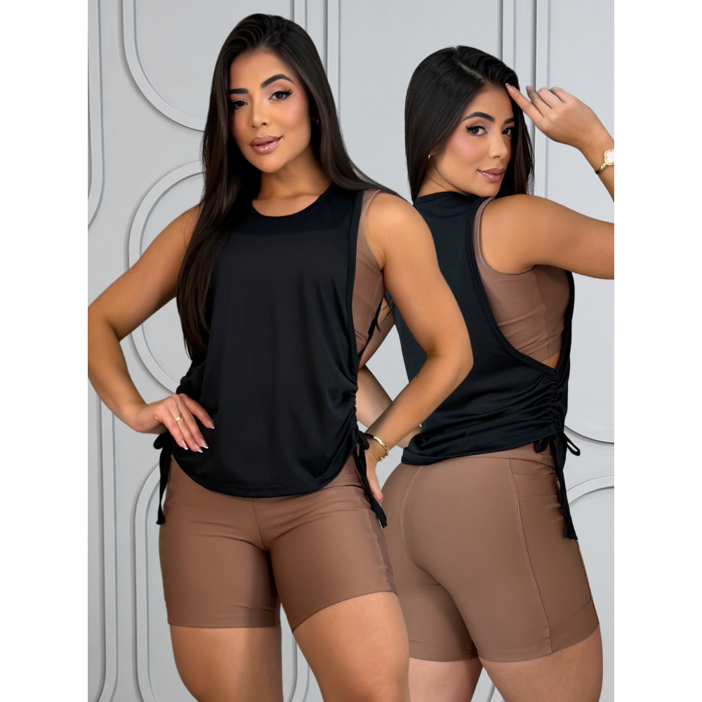 Regata Cavada Fitness Básica Lisa Feminina Camiseta Treino Academia Blusa Dry Fit Tule Transparente