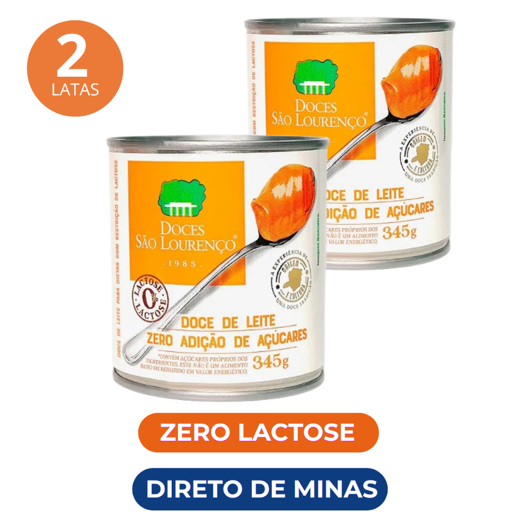 Kit 2 Latas Doce de Leite Zero Lactose Zero Açúcar Diet 345g Cremoso Doces São Lourenço Promoção Atacado