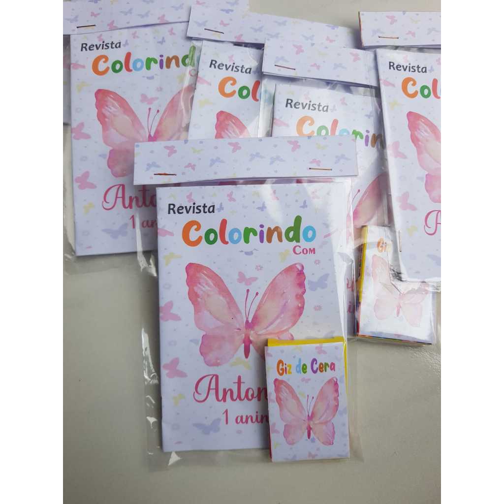Mini Livrinho de Colorir Personalizado + 5 Giz de Cera | Lembrancinha Infantil Criativa | Aniversario  Festa