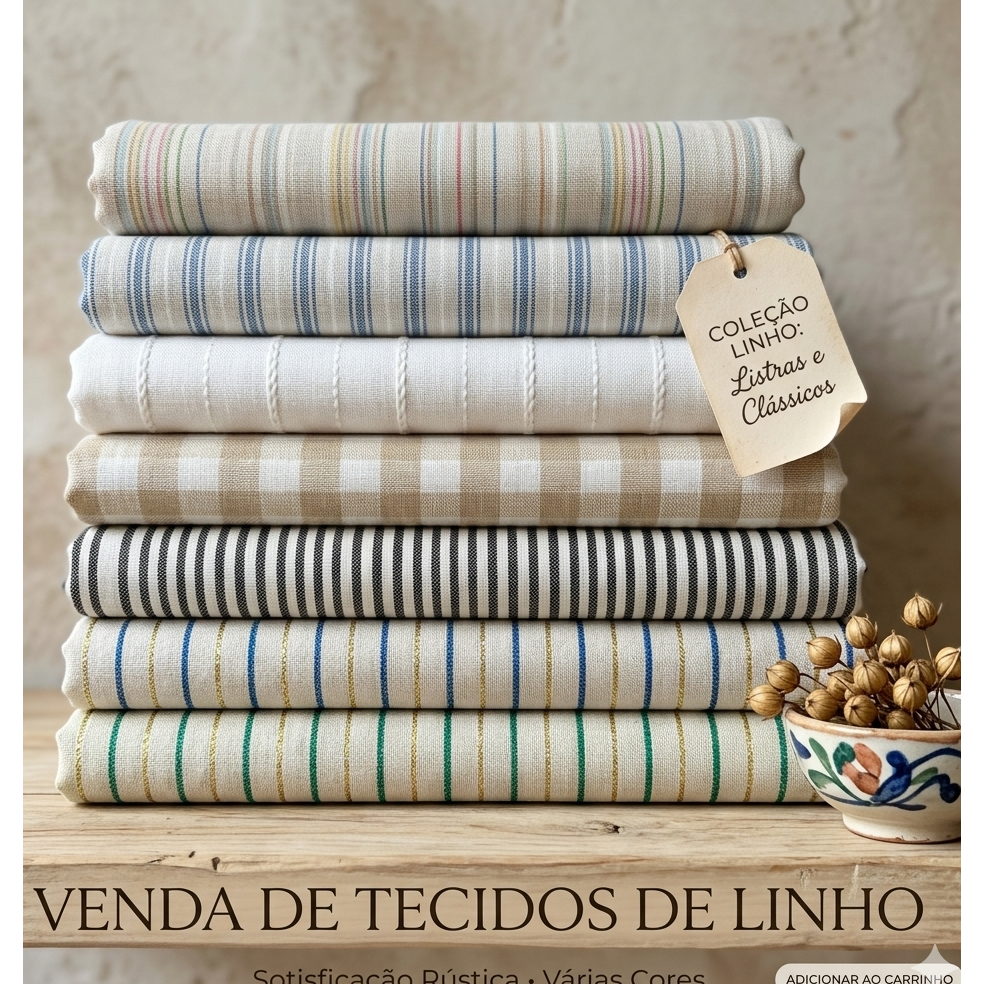 No metro tecido linho listrado Natural -1m x 1,40m- escolha perfeita para quem busca criar peças com caimento elegante