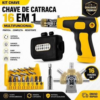kit Chave de Catraca 16 em 1 com Pontas Fenda e Multifuncional - Ferramenta Prática e Versátil