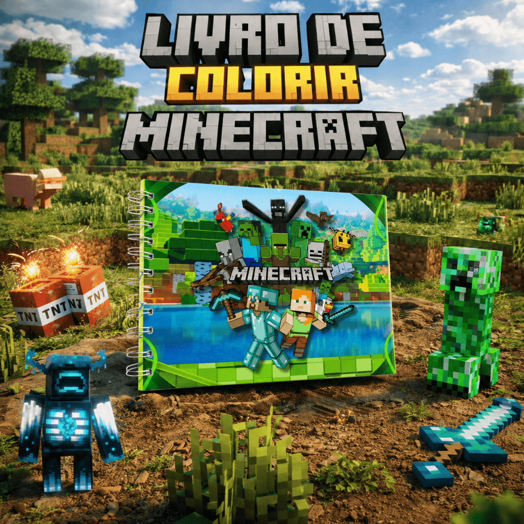Livro de Colorir Minecraft Blocos Infantil +50 Desenhos Para Colorir Criativo Divertido Presente