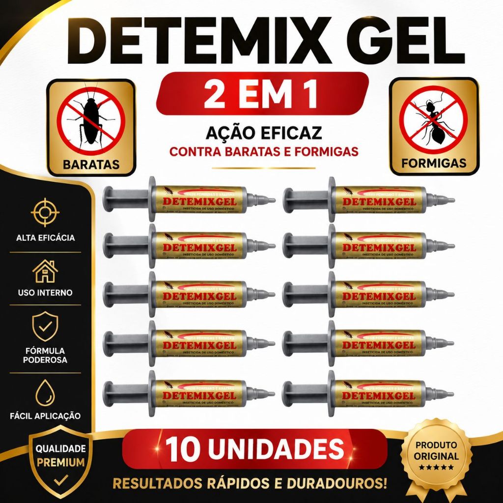 Detemix Gel ante Formiga caseiras mata formiga e barata - 10g - Kit com 10 - ENTREGA IMEDIATA