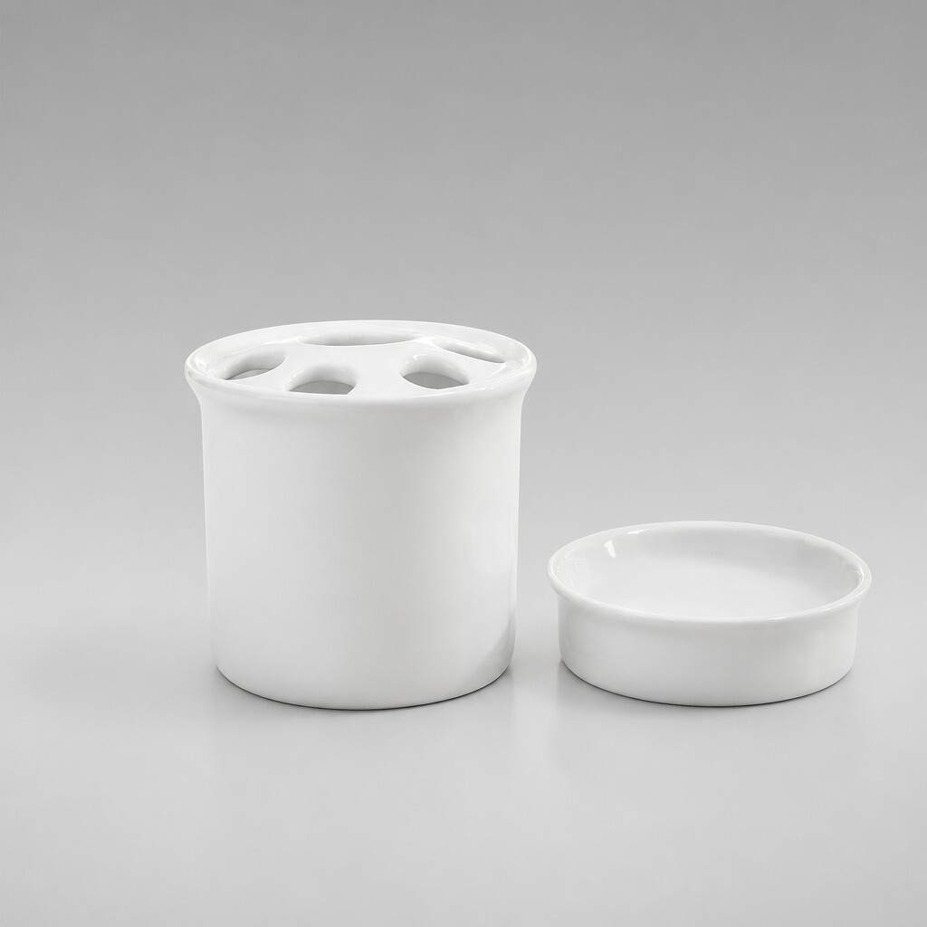 Kit higiene pessoal banheiro 2 peças - Porta sabonete  e Porta escova de dente - Porcelana Branca