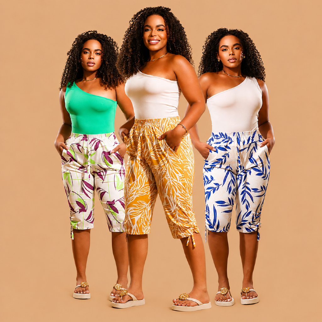 Kit com 3 Calça Capri Feminina com Bolsos Cós Reforçado Malha Estampada