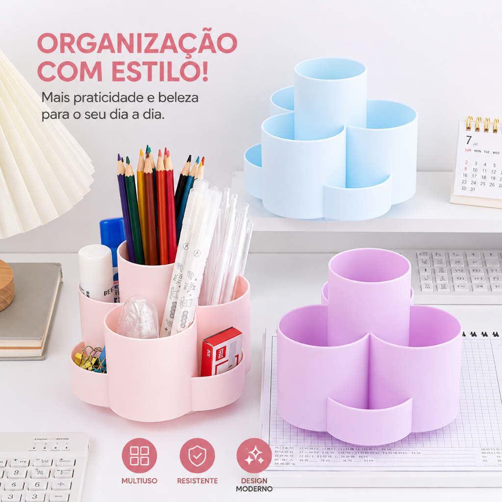 Organizador de Mesa Giratório Multiuso Armazenamento Porta Caneta Lápis Porta Treco Escritório