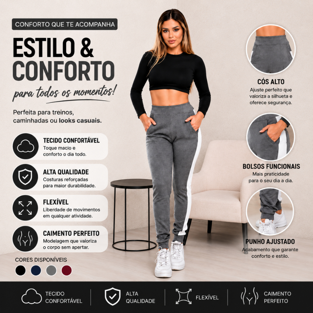 Calça Feminina Crepe Listrada Skinny Fit Academia Casual Diversas Cores