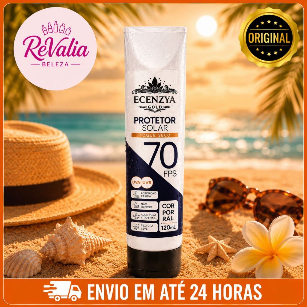 Protetor Solar FPS 70 Ecenzya Gold 120ml Original Toque Seco UVA UVB
