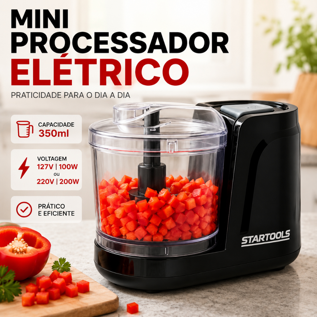 Mini Processador Triturador Elétrico 350ml Alho Cebola Carne Temperos 127V ou 220V Startools