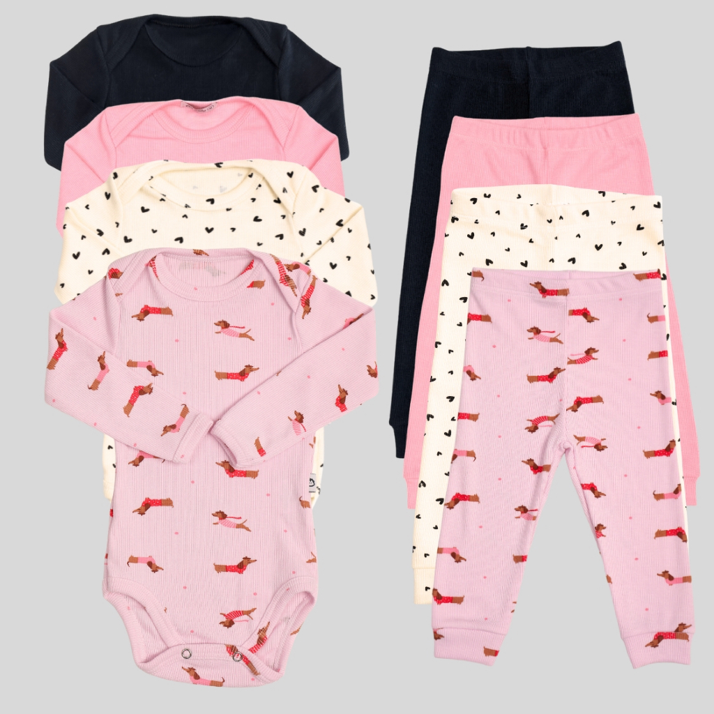 Conjunto Bebê Kit com 8 peças body manga longa e calça pagão Menina e Menino 24003K4C3